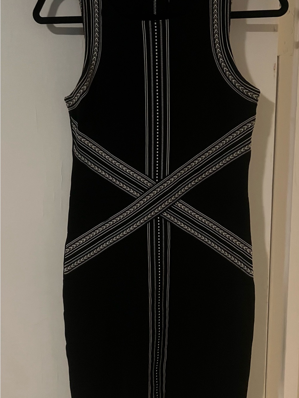 Karen Millen Black Midi Bodycon Dress with White Trim